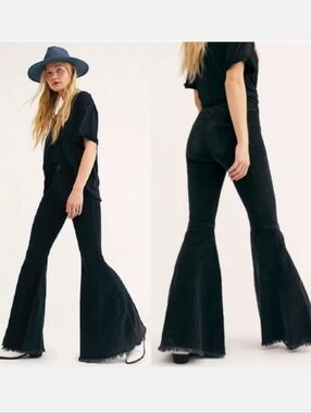 Free People Just Float On Corduroy Black Flare Jean Pants